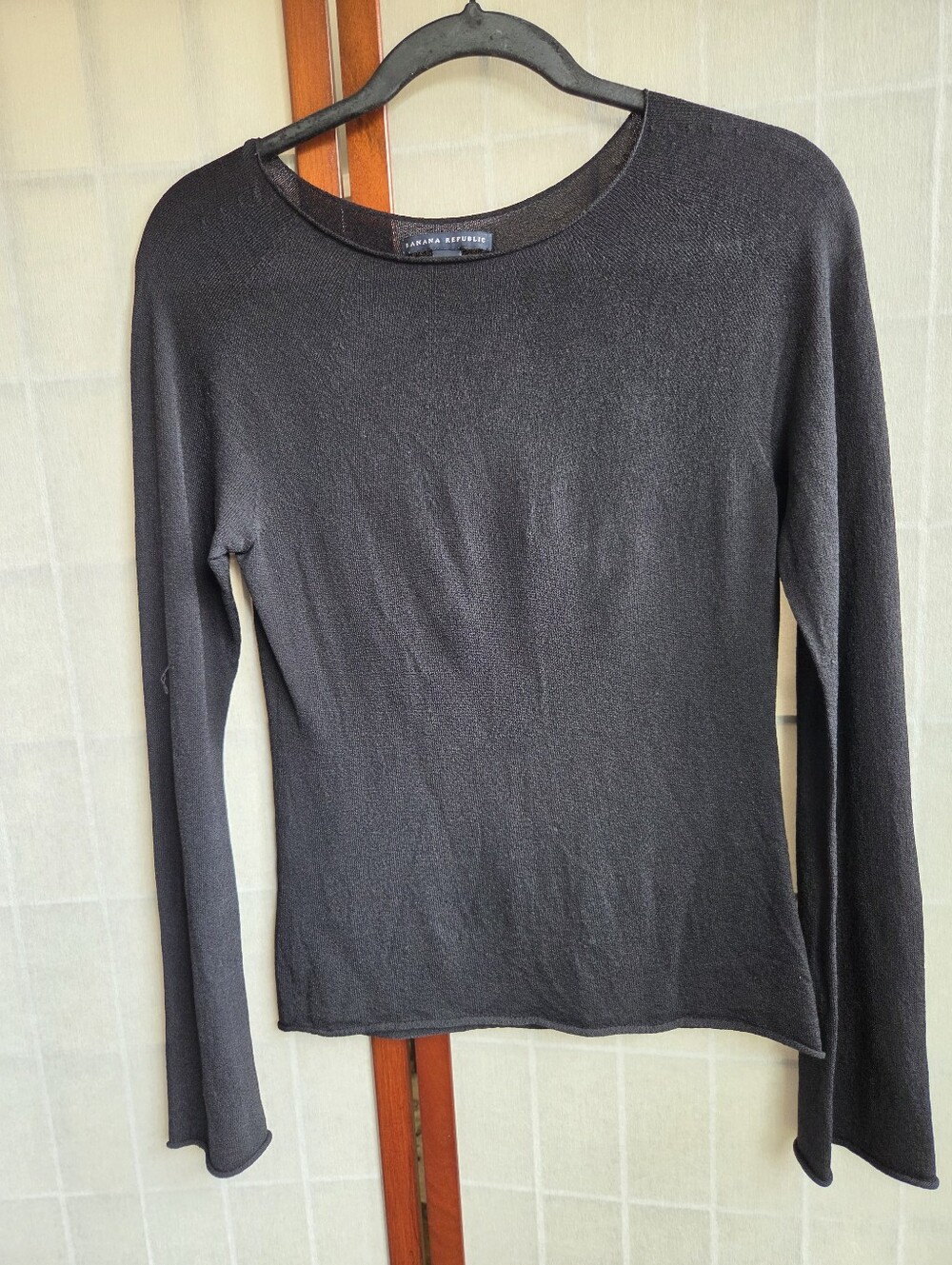 Y2K Black Scoop Neck Sheer Knit Flare Sleeve Top S